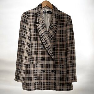 Zara Glen Plaid Double Breasted Blazer Jacket Size Small